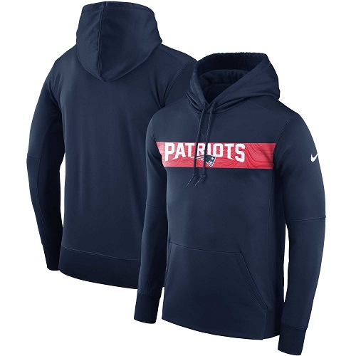 Men's New England Patriots Navy Sideline Team Performance Pullover Hoodie cheap jerseys for sale - CheapJerseys.Shop