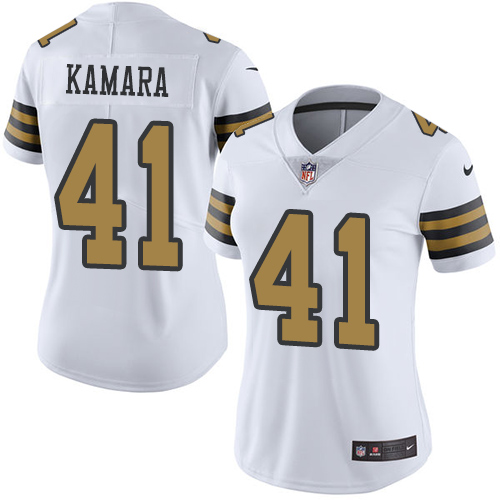 Saints #41 Alvin Kamara White Women's Stitched Limited Rush Jersey cheap jerseys for sale - CheapJerseys.Shop