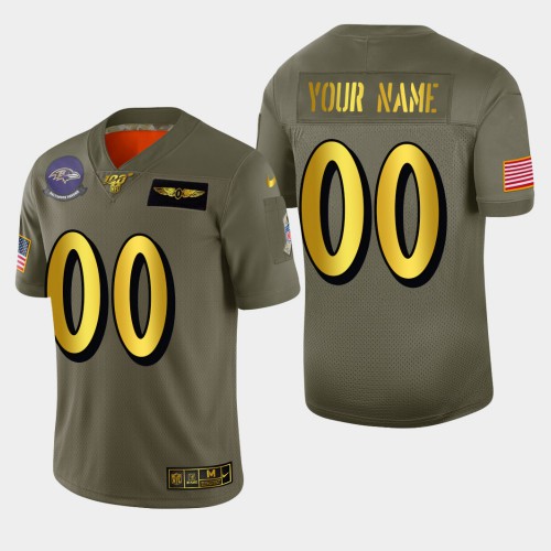 Baltimore Ravens Custom Men's Olive Gold 2019 Salute to Service Limited 100 Jersey cheap jerseys for sale - CheapJerseys.Shop