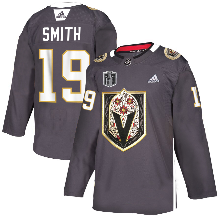 Vegas Golden Knights #19 Reilly Smith Men's Grey 2023 Stanley Cup Final Patch Latino Heritage Night Stitched Jersey cheap jerseys for sale - CheapJerseys.Shop