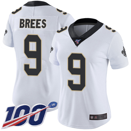 Saints #9 Drew Brees White Women's Stitched 100th Season Vapor Limited Jersey cheap jerseys for sale - CheapJerseys.Shop