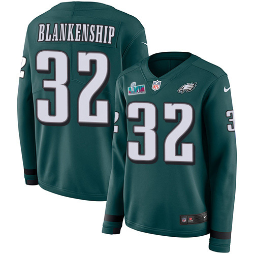 Eagles #32 Reed Blankenship Green Team Color Super Bowl LVII Patch Women's Stitched Limited Therma Long Sleeve Jersey cheap jerseys for sale - CheapJerseys.Shop