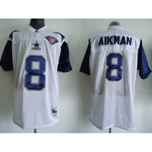 Mitchell & Ness Dallas Cowboys #8 Troy Aikman White Stitched Throwback Jersey Men's cheap jerseys for sale - CheapJerseys.Shop