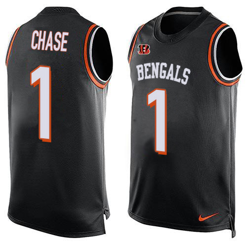 Bengals #1 Ja'Marr Chase Black Team Color Men's Stitched Limited Tank Top Jersey cheap jerseys for sale - CheapJerseys.Shop