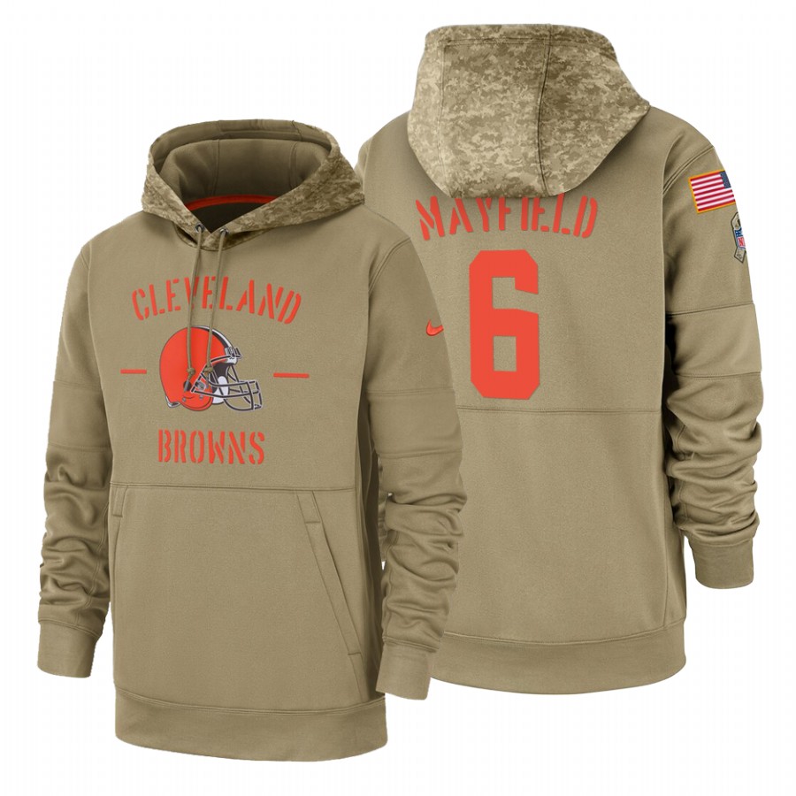Cleveland Browns #6 Baker Mayfield Tan 2019 Salute To Service Name & Number Sideline Therma Pullover Hoodie cheap jerseys for sale - CheapJerseys.Shop