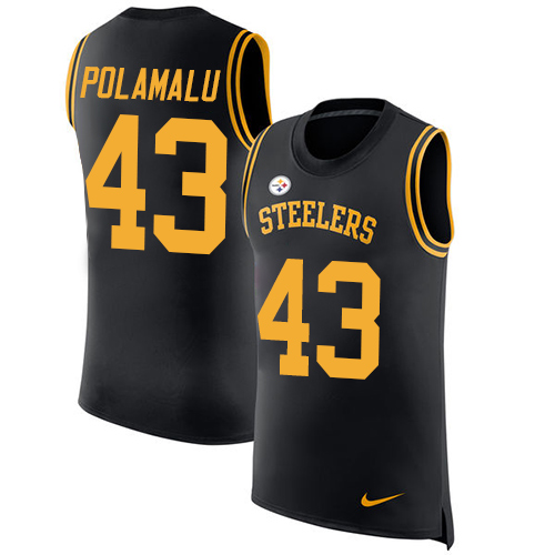 Steelers #43 Troy Polamalu Black Team Color Men's Stitched Limited Rush Tank Top Jersey cheap jerseys for sale - CheapJerseys.Shop