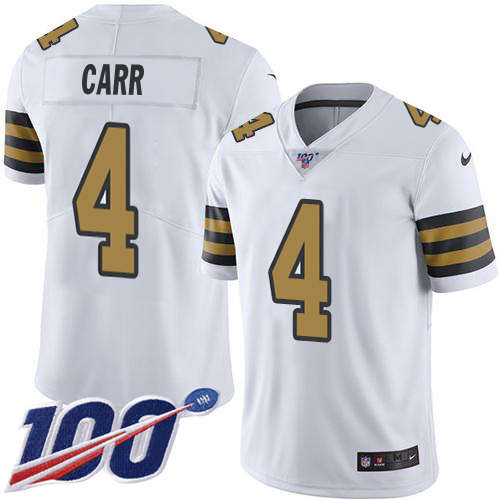 Saints #4 Derek Carr White Youth Stitched Limited Rush 100th Season Jersey cheap jerseys for sale - CheapJerseys.Shop
