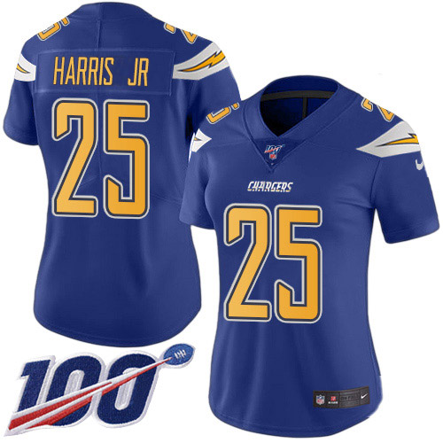 Los Angeles Chargers #25 Chris Harris Jr Electric Blue Women's Stitched Limited Rush 100th Season Jersey Womens cheap jerseys for sale - CheapJerseys.Shop