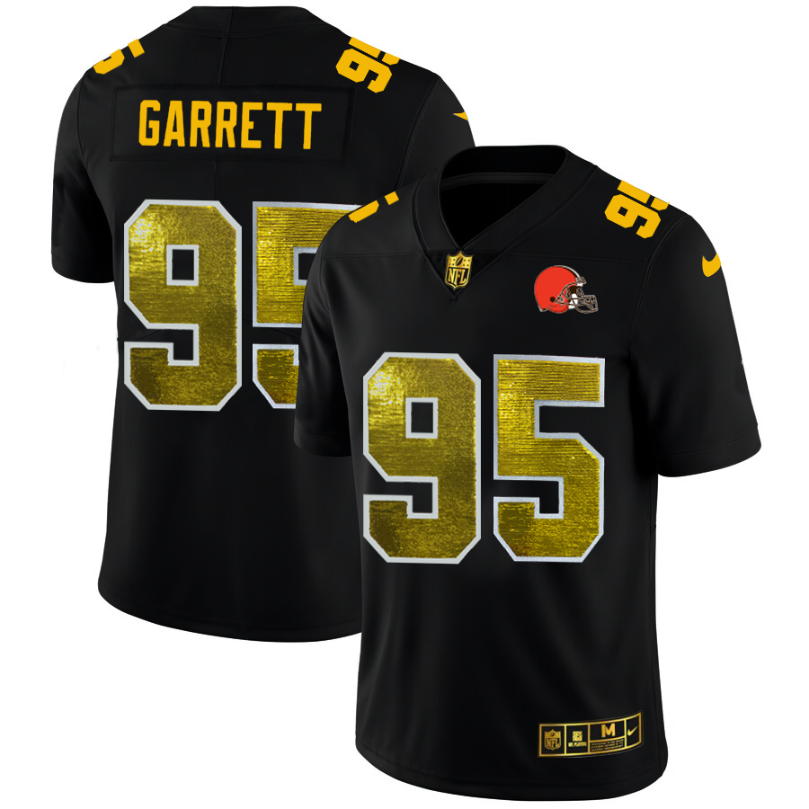 Cleveland Browns #95 Myles Garrett Men's Black Golden Sequin Vapor Limited Jersey cheap jerseys for sale - CheapJerseys.Shop