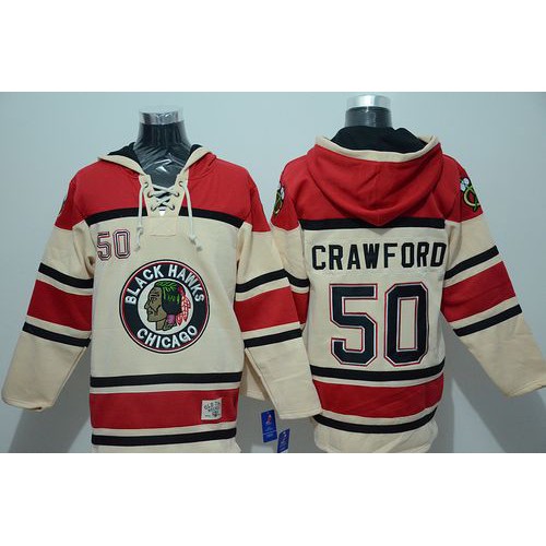Chicago Blackhawks #50 Corey Crawford Cream Sawyer Hooded Sweatshirt Stitched Jersey Men's cheap jerseys for sale - CheapJerseys.Shop