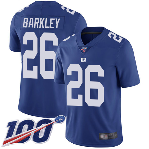 Giants #26 Saquon Barkley Royal Blue Team Color Men's Stitched 100th Season Vapor Limited Jersey cheap jerseys for sale - CheapJerseys.Shop