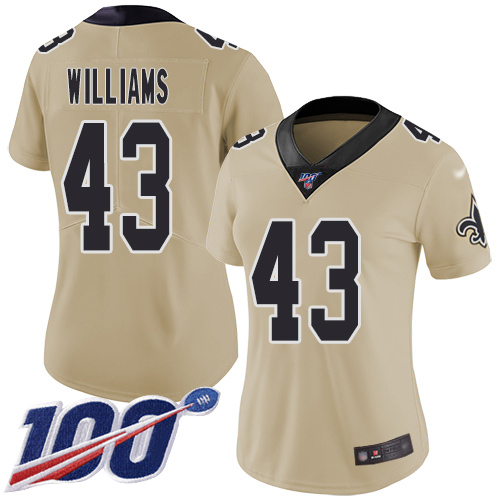 New Orleans Saints #43 Marcus Williams Gold Women's Stitched Limited Inverted Legend 100th Season Jersey Womens cheap jerseys for sale - CheapJerseys.Shop