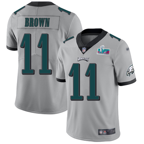 Eagles #11 A.J. Brown Silver Super Bowl LVII Patch Youth Stitched Limited Inverted Legend Jersey cheap jerseys for sale - CheapJerseys.Shop