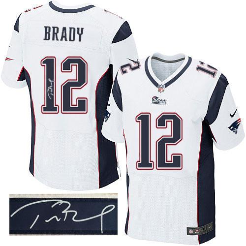 Patriots #12 Tom Brady White Men's Stitched Elite Autographed Jersey cheap jerseys for sale - CheapJerseys.Shop