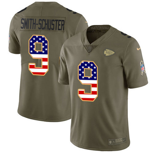 Chiefs #9 JuJu Smith-Schuster Olive/USA Flag Youth Stitched Limited 2017 Salute To Service Jersey cheap jerseys for sale - CheapJerseys.Shop