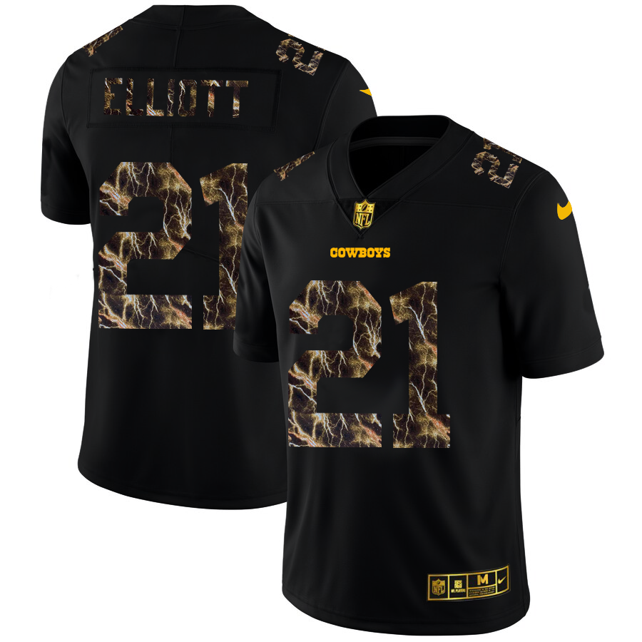 Dallas Cowboys #21 Ezekiel Elliott Men's Black Flocked Lightning Vapor Limited Jersey cheap jerseys for sale - CheapJerseys.Shop