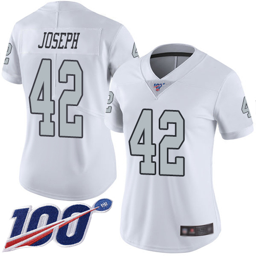 Las Vegas Raiders #42 Karl Joseph White Women's Stitched Limited Rush 100th Season Jersey Womens cheap jerseys for sale - CheapJerseys.Shop