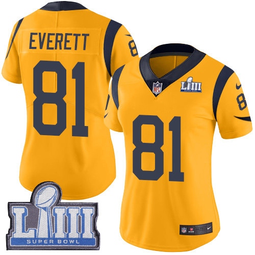 Los Angeles Rams #81 Gerald Everett Gold Super Bowl LIII Bound Women's Stitched Limited Rush Jersey Womens cheap jerseys for sale - CheapJerseys.Shop