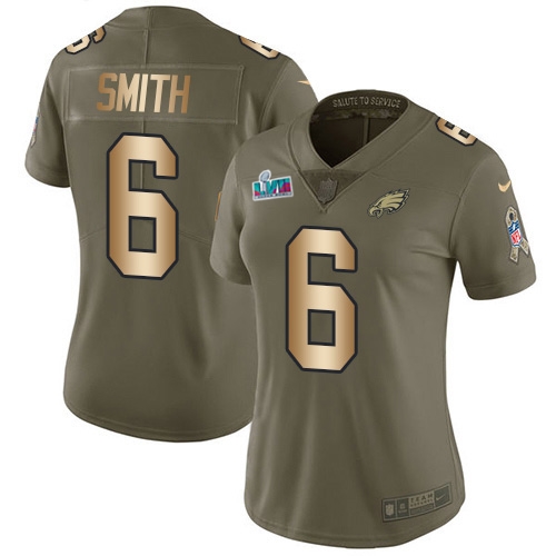 Eagles #6 DeVonta Smith Olive/Gold Super Bowl LVII Patch Women's Stitched Limited 2017 Salute To Service Jersey cheap jerseys for sale - CheapJerseys.Shop