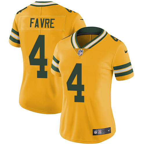 Green Bay Packers #4 Brett Favre Yellow Women's Stitched Limited Rush Jersey Womens cheap jerseys for sale - CheapJerseys.Shop