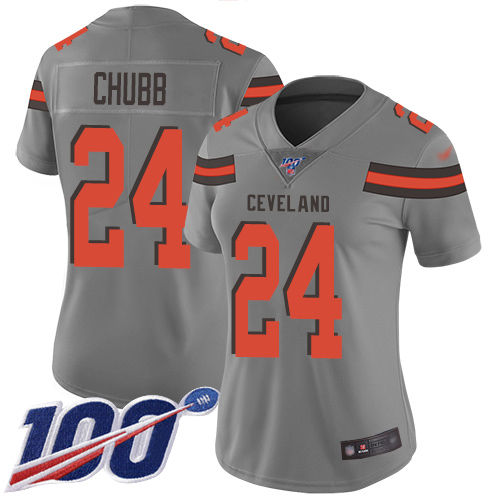 Browns #24 Nick Chubb Gray Women's Stitched Limited Inverted Legend 100th Season Jersey cheap jerseys for sale - CheapJerseys.Shop