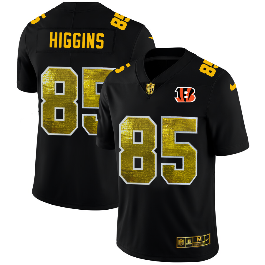 Cincinnati Bengals #85 Tee Higgins Men's Black Golden Sequin Vapor Limited Jersey cheap jerseys for sale - CheapJerseys.Shop