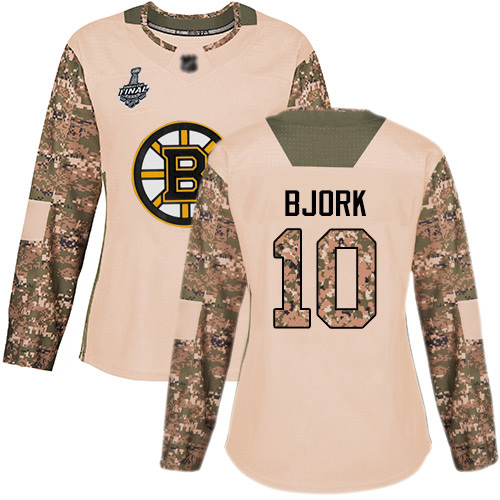 Boston Bruins #10 Anders Bjork Camo Authentic 2017 Veterans Day Stanley Cup Final Bound Women's Stitched Jersey Womens cheap jerseys for sale - CheapJerseys.Shop