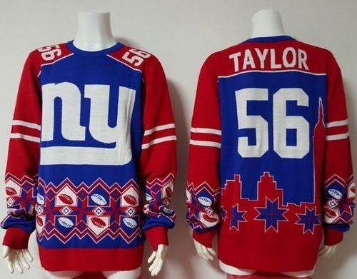 Giants #56 Lawrence Taylor Royal Blue/Red Men's Ugly Sweater cheap jerseys for sale - CheapJerseys.Shop