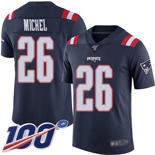 New England Patriots #26 Sony Michel Navy Blue Men's Stitched Limited Rush 100th Season Jersey Men's cheap jerseys for sale - CheapJerseys.Shop