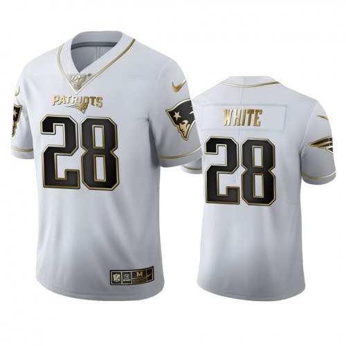 New England New England Patriots #28 James White Men's White Golden Edition Vapor Limited 100 Jersey Men's cheap jerseys for sale - CheapJerseys.Shop
