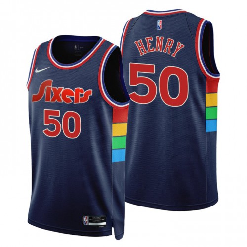 Philadelphia 76ers #50 Aaron Henry Navy Mens 75th Anniversary Diamond Swingman Jersey - Icon Edition Mens cheap jerseys for sale - CheapJerseys.Shop