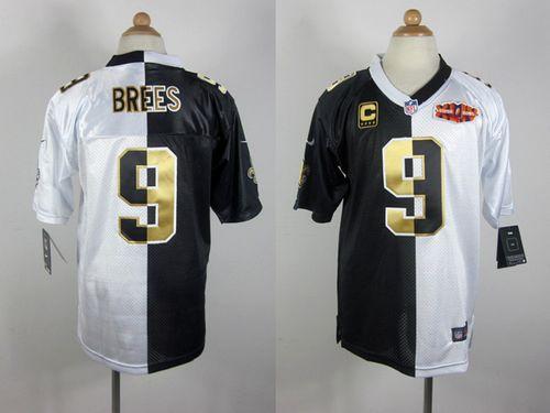 Saints #9 Drew Brees Black/White Super Bowl Youth Stitched Elite Split Jersey cheap jerseys for sale - CheapJerseys.Shop