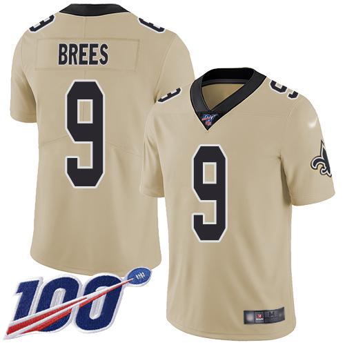 Saints #9 Drew Brees Gold Youth Stitched Limited Inverted Legend 100th Season Jersey cheap jerseys for sale - CheapJerseys.Shop