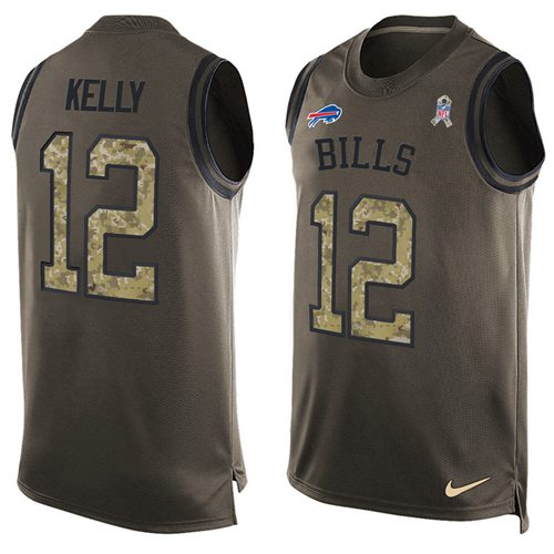 Bills #12 Jim Kelly Green Men's Stitched Limited Salute To Service Tank Top Jersey cheap jerseys for sale - CheapJerseys.Shop