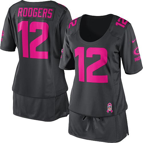 Packers #12 Aaron Rodgers Dark Grey Women's Breast Cancer Awareness Stitched Elite Jersey cheap jerseys for sale - CheapJerseys.Shop
