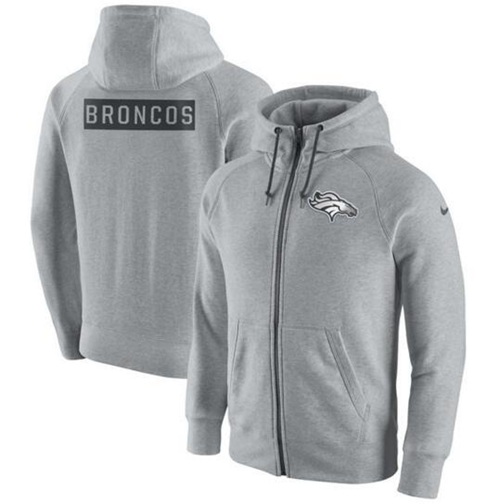 Men's Denver Broncos Ash Gridiron Gray 2.0 Full-Zip Hoodie cheap jerseys for sale - CheapJerseys.Shop