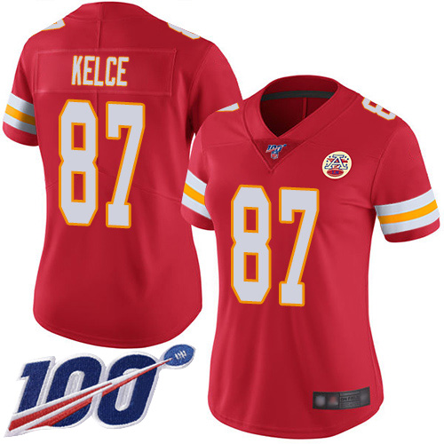 Chiefs #87 Travis Kelce Red Team Color Women's Stitched 100th Season Vapor Limited Jersey cheap jerseys for sale - CheapJerseys.Shop