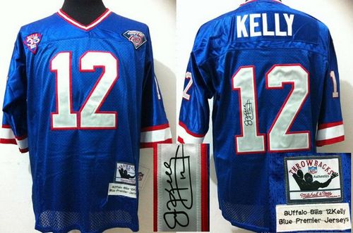 Mitchell And Ness Autographed Bills #12 Jim Kelly Blue(35th) Stitched Throwback Jersey cheap jerseys for sale - CheapJerseys.Shop