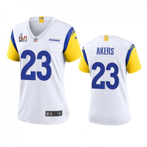 Los Angeles Los Angeles Rams #23 Cam Akers Women's Super Bowl LVI Patch Alternate Game Jersey - White Womens cheap jerseys for sale - CheapJerseys.Shop