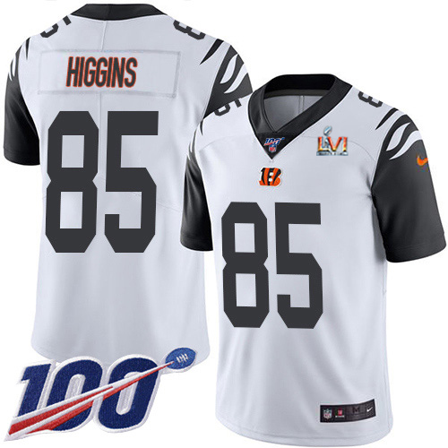Bengals #85 Tee Higgins White Super Bowl LVI Patch Youth Stitched Limited Rush 100th Season Jersey cheap jerseys for sale - CheapJerseys.Shop