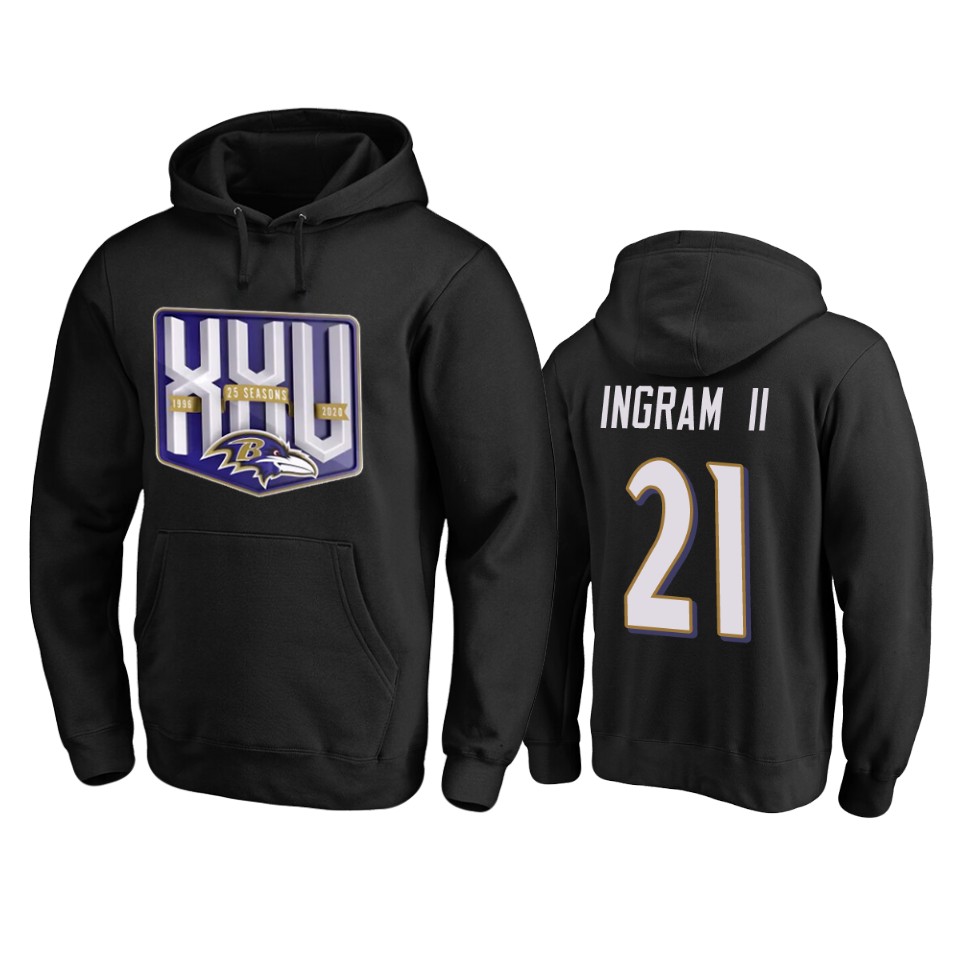 Baltimore Ravens #21 Mark Ingram II Men's Black Team 25th Season Pullover Hoodie cheap jerseys for sale - CheapJerseys.Shop