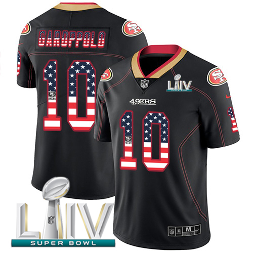49ers #10 Jimmy Garoppolo Black Super Bowl LIV 2020 Men's Stitched Limited Rush USA Flag Jersey cheap jerseys for sale - CheapJerseys.Shop