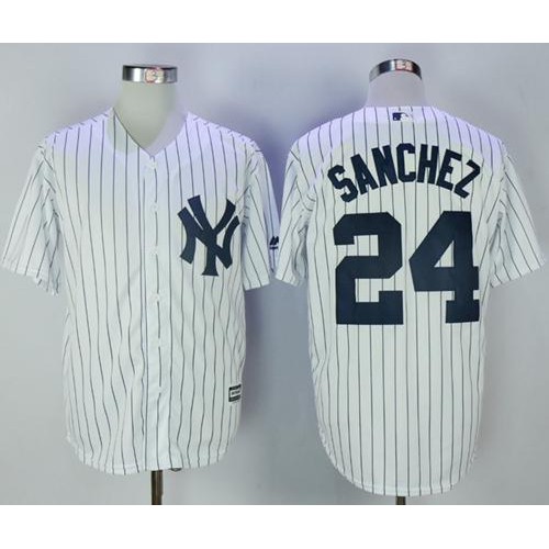 New York Yankees #24 Gary Sanchez White Strip New Cool Base Stitched Jersey Men's cheap jerseys for sale - CheapJerseys.Shop