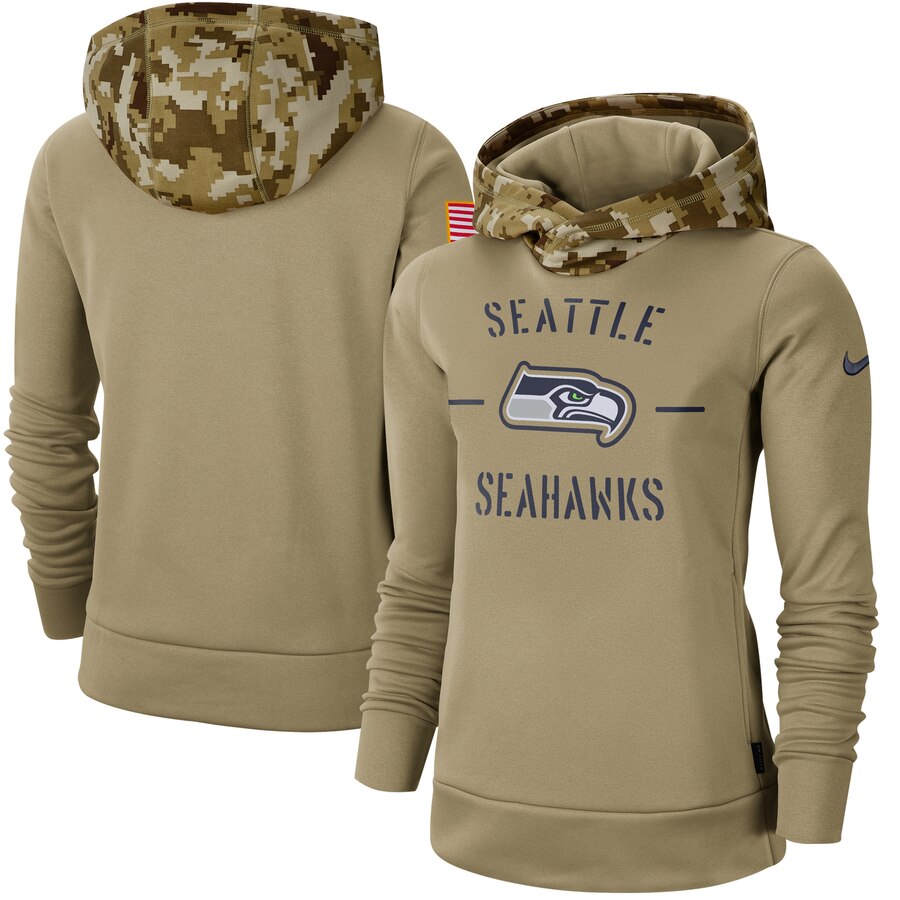 Women's Seattle Seahawks Khaki 2019 Salute To Service Therma Pullover Hoodie cheap jerseys for sale - CheapJerseys.Shop