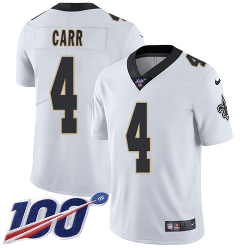 Saints #4 Derek Carr White Youth Stitched 100th Season Vapor Limited Jersey cheap jerseys for sale - CheapJerseys.Shop