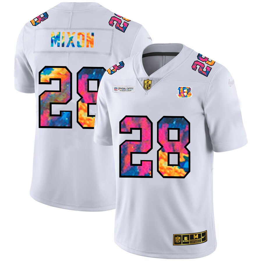 Cincinnati Bengals #28 Joe Mixon Men's White Multi-Color 2020 Crucial Catch Limited Jersey cheap jerseys for sale - CheapJerseys.Shop