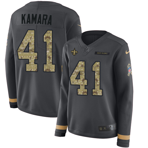 Saints #41 Alvin Kamara Anthracite Salute To Service Women's Stitched Limited Therma Long Sleeve Jersey cheap jerseys for sale - CheapJerseys.Shop
