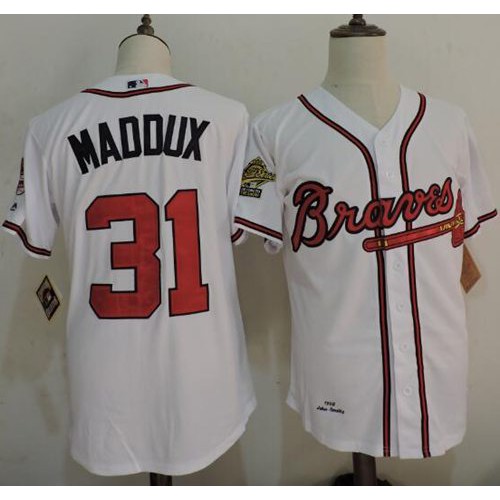 Mitchell And Ness 1995 Atlanta Braves #31 Greg Maddux White Throwback Stitched Jersey Men's cheap jerseys for sale - CheapJerseys.Shop