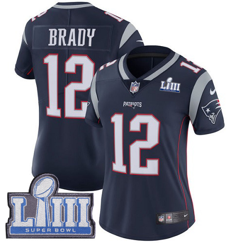 Patriots #12 Tom Brady Navy Blue Team Color Super Bowl LIII Bound Women's Stitched Vapor Untouchable Limited Jersey cheap jerseys for sale - CheapJerseys.Shop