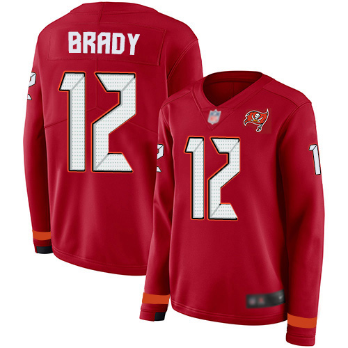 Buccaneers #12 Tom Brady Red Team Color Women's Stitched Limited Therma Long Sleeve Jersey cheap jerseys for sale - CheapJerseys.Shop